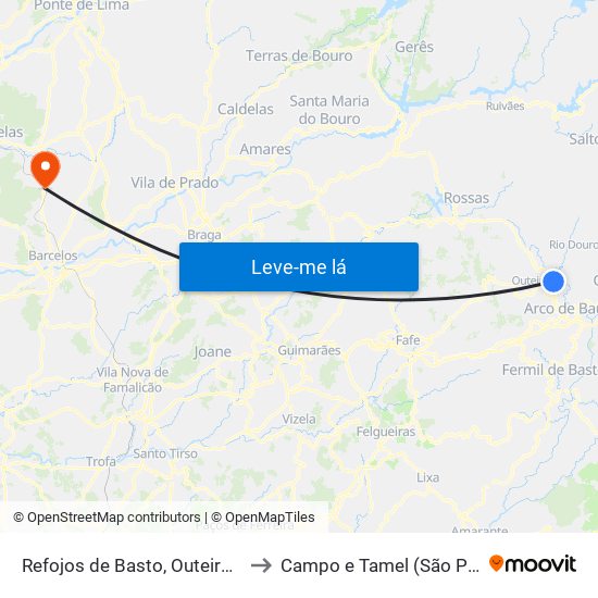 Refojos de Basto, Outeiro e Painzela to Campo e Tamel (São Pedro Fins) map