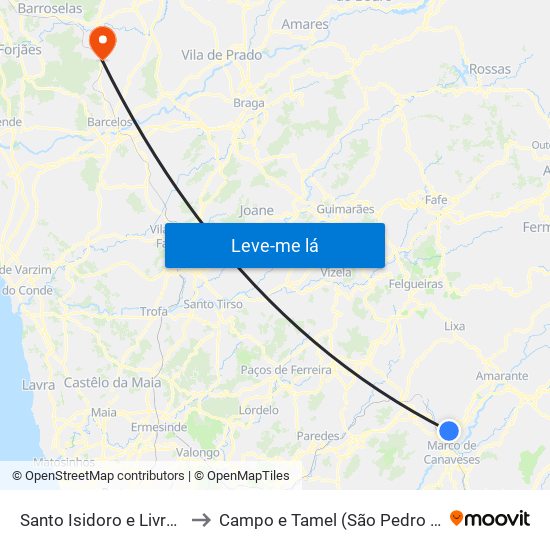 Santo Isidoro e Livração to Campo e Tamel (São Pedro Fins) map