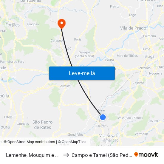 Lemenhe, Mouquim e Jesufrei to Campo e Tamel (São Pedro Fins) map