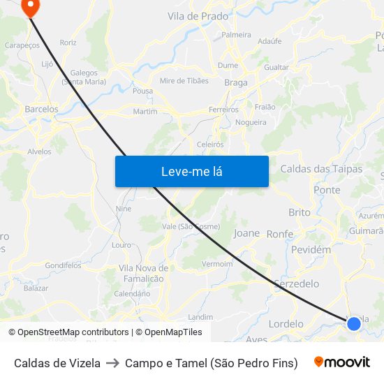 Caldas de Vizela to Campo e Tamel (São Pedro Fins) map