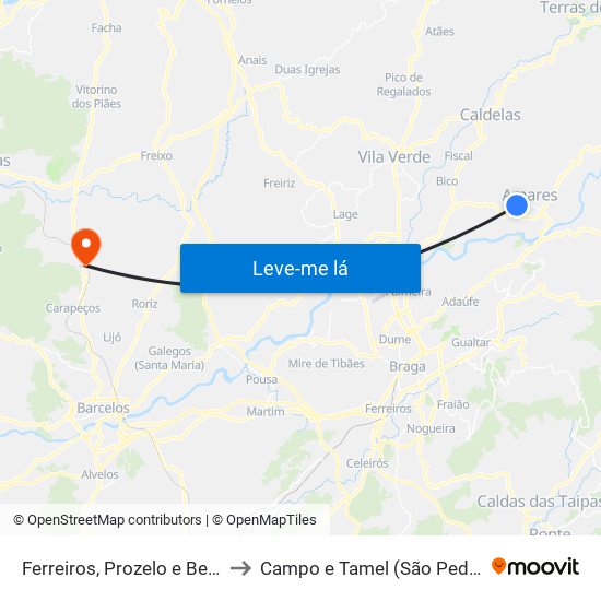 Ferreiros, Prozelo e Besteiros to Campo e Tamel (São Pedro Fins) map
