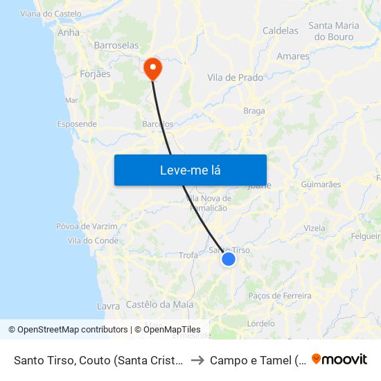 Santo Tirso, Couto (Santa Cristina e São Miguel) e Burgães to Campo e Tamel (São Pedro Fins) map