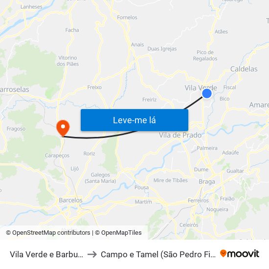 Vila Verde e Barbudo to Campo e Tamel (São Pedro Fins) map