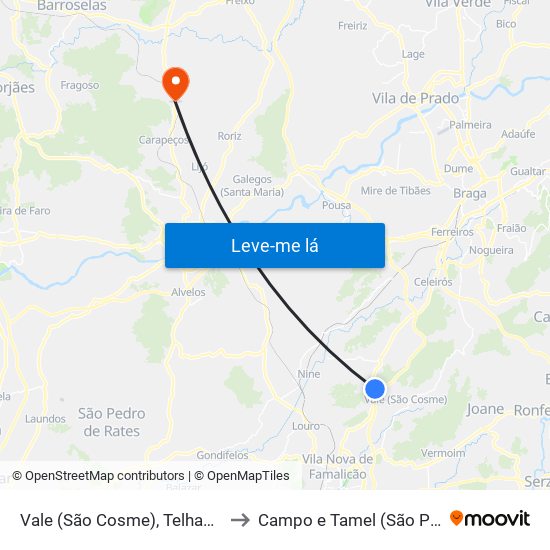 Vale (São Cosme), Telhado e Portela to Campo e Tamel (São Pedro Fins) map
