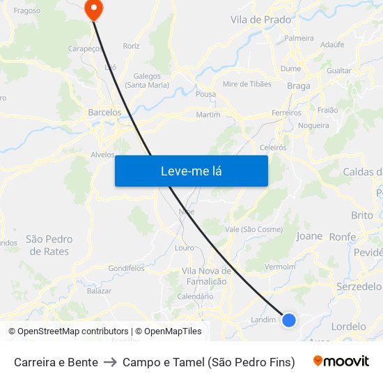 Carreira e Bente to Campo e Tamel (São Pedro Fins) map