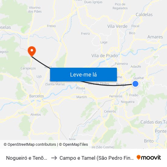 Nogueiró e Tenões to Campo e Tamel (São Pedro Fins) map