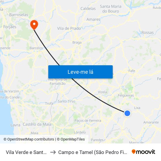 Vila Verde e Santão to Campo e Tamel (São Pedro Fins) map