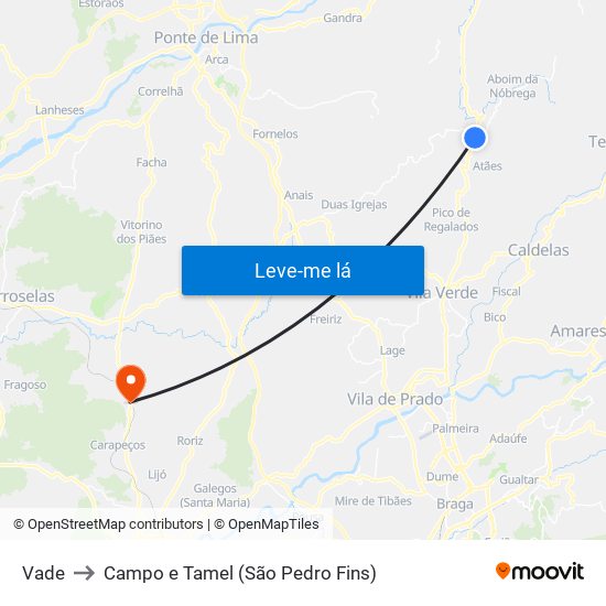 Vade to Campo e Tamel (São Pedro Fins) map