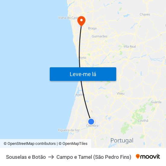 Souselas e Botão to Campo e Tamel (São Pedro Fins) map
