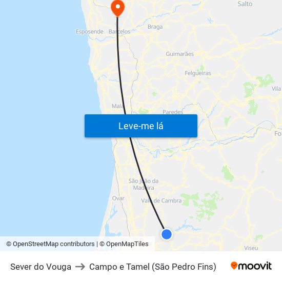 Sever do Vouga to Campo e Tamel (São Pedro Fins) map