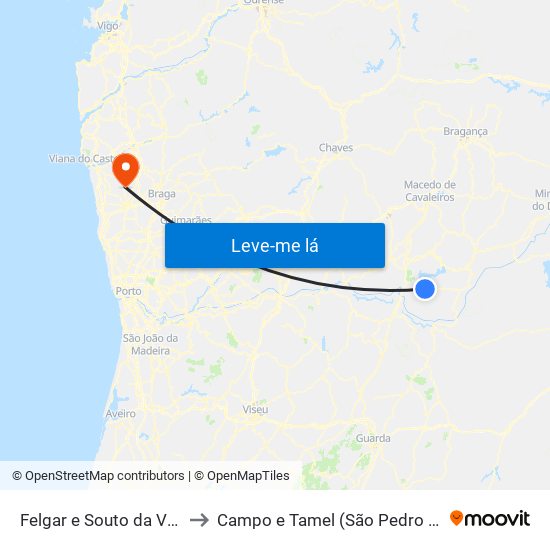 Felgar e Souto da Velha to Campo e Tamel (São Pedro Fins) map