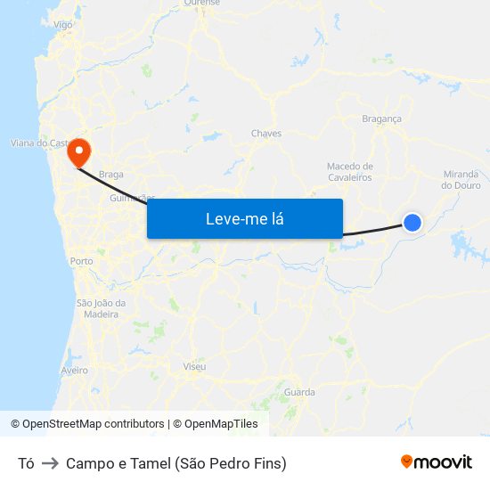 Tó to Campo e Tamel (São Pedro Fins) map