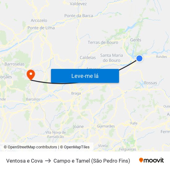 Ventosa e Cova to Campo e Tamel (São Pedro Fins) map