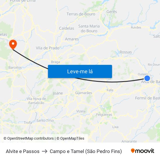 Alvite e Passos to Campo e Tamel (São Pedro Fins) map