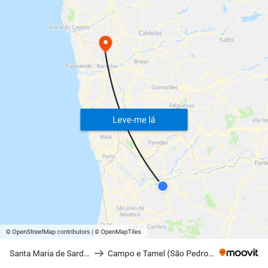 Santa Maria de Sardoura to Campo e Tamel (São Pedro Fins) map