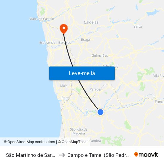 São Martinho de Sardoura to Campo e Tamel (São Pedro Fins) map