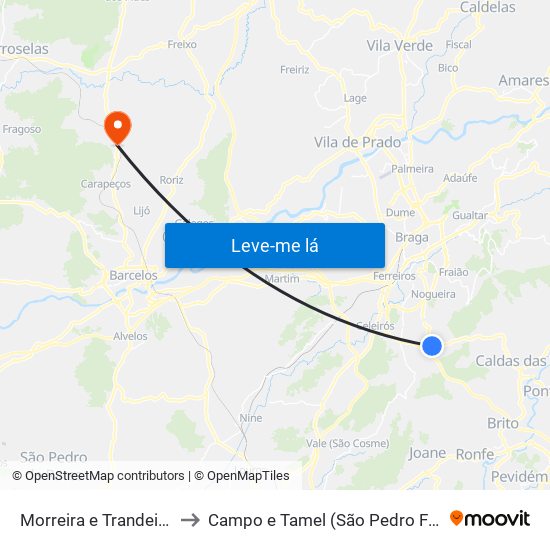 Morreira e Trandeiras to Campo e Tamel (São Pedro Fins) map
