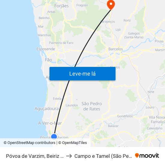 Póvoa de Varzim, Beiriz e Argivai to Campo e Tamel (São Pedro Fins) map