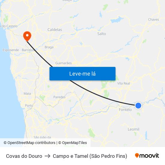 Covas do Douro to Campo e Tamel (São Pedro Fins) map