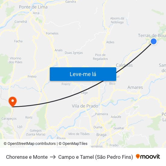 Chorense e Monte to Campo e Tamel (São Pedro Fins) map