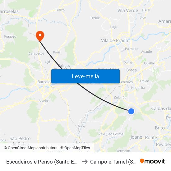 Escudeiros e Penso (Santo Estêvão e São Vicente) to Campo e Tamel (São Pedro Fins) map