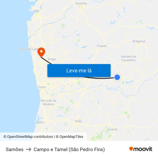 Samões to Campo e Tamel (São Pedro Fins) map