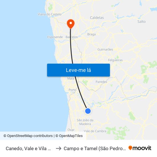 Canedo, Vale e Vila Maior to Campo e Tamel (São Pedro Fins) map