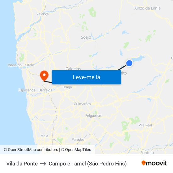 Vila da Ponte to Campo e Tamel (São Pedro Fins) map