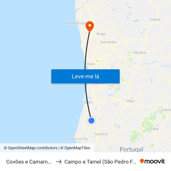 Covões e Camarneira to Campo e Tamel (São Pedro Fins) map