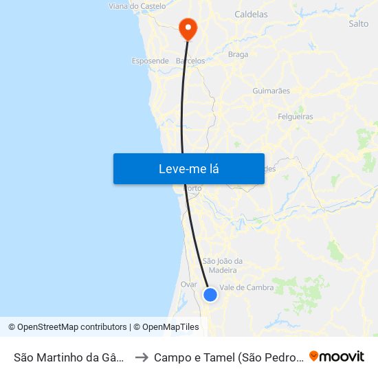 São Martinho da Gândara to Campo e Tamel (São Pedro Fins) map