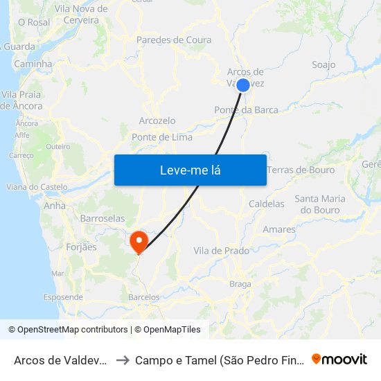 Arcos de Valdevez to Campo e Tamel (São Pedro Fins) map