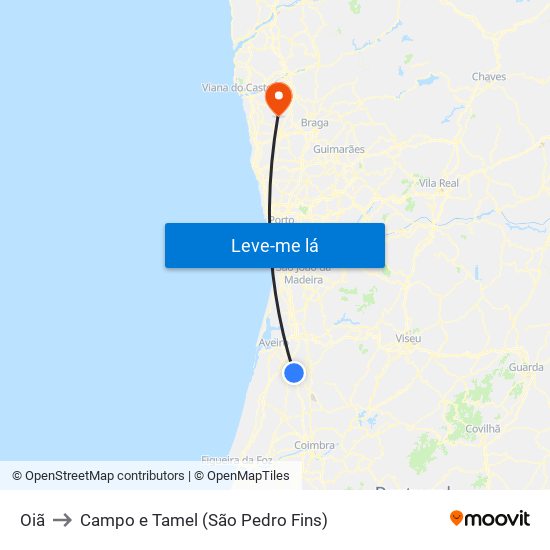 Oiã to Campo e Tamel (São Pedro Fins) map