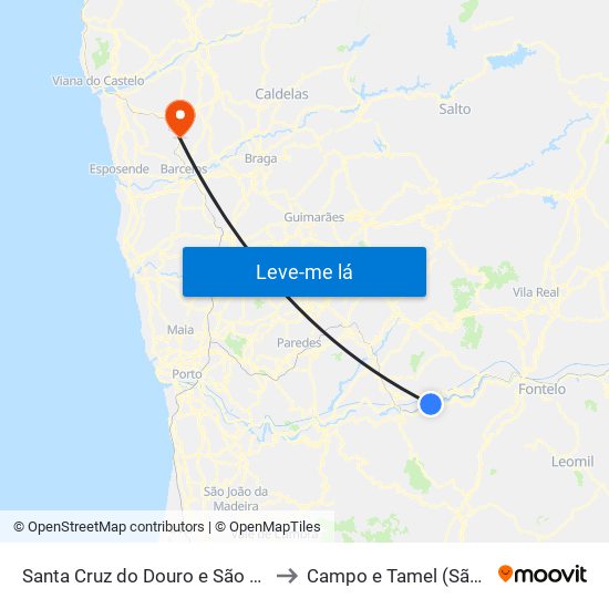 Santa Cruz do Douro e São Tomé de Covelas to Campo e Tamel (São Pedro Fins) map