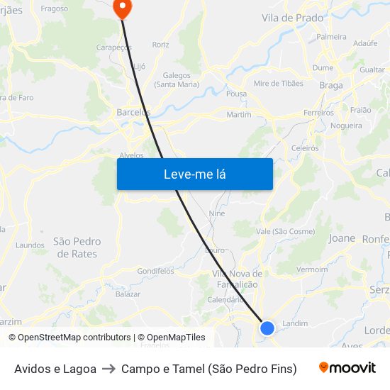 Avidos e Lagoa to Campo e Tamel (São Pedro Fins) map