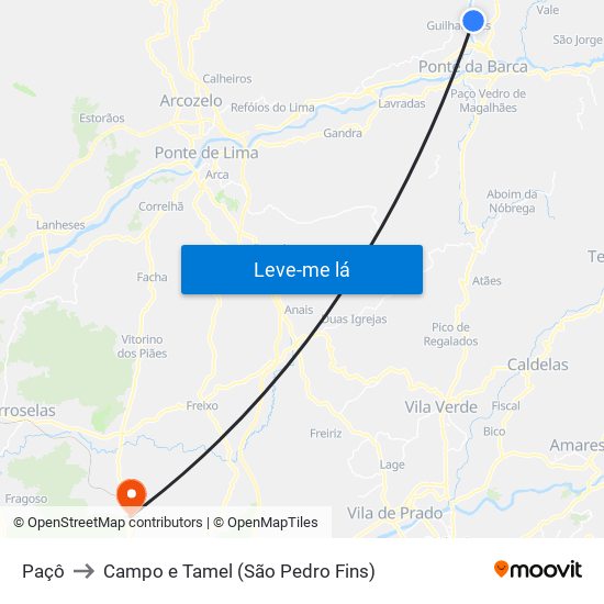 Paçô to Campo e Tamel (São Pedro Fins) map