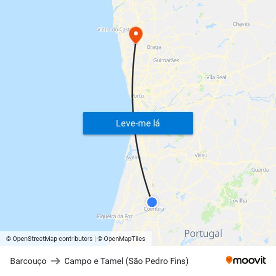 Barcouço to Campo e Tamel (São Pedro Fins) map