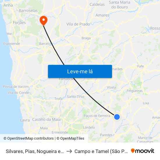 Silvares, Pias, Nogueira e Alvarenga to Campo e Tamel (São Pedro Fins) map