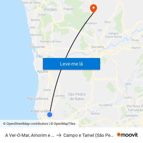 A Ver-O-Mar, Amorim e Terroso to Campo e Tamel (São Pedro Fins) map