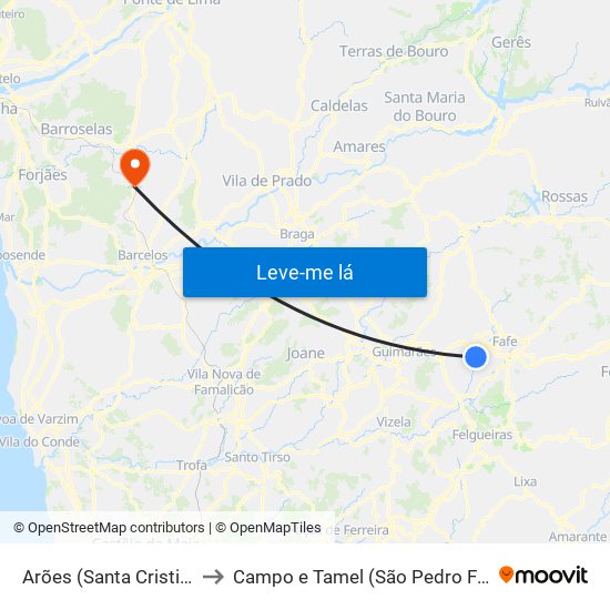 Arões (Santa Cristina) to Campo e Tamel (São Pedro Fins) map