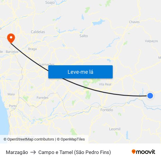 Marzagão to Campo e Tamel (São Pedro Fins) map