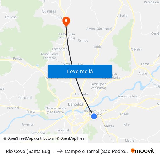 Rio Covo (Santa Eugénia) to Campo e Tamel (São Pedro Fins) map