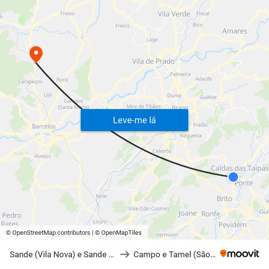 Sande (Vila Nova) e Sande (São Clemente) to Campo e Tamel (São Pedro Fins) map