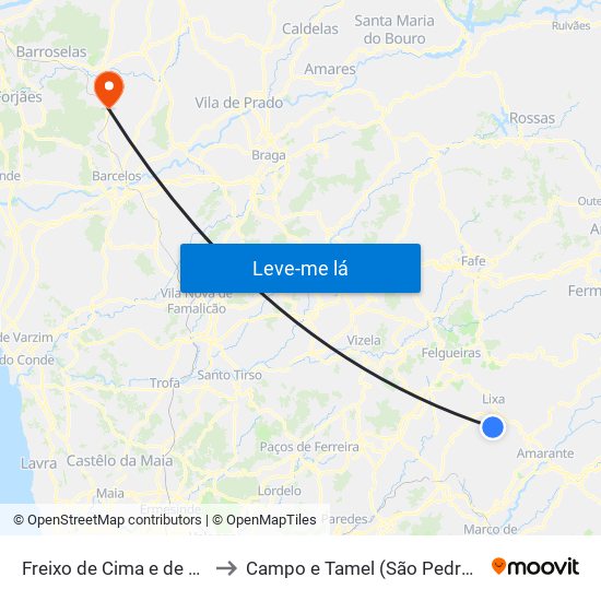 Freixo de Cima e de Baixo to Campo e Tamel (São Pedro Fins) map