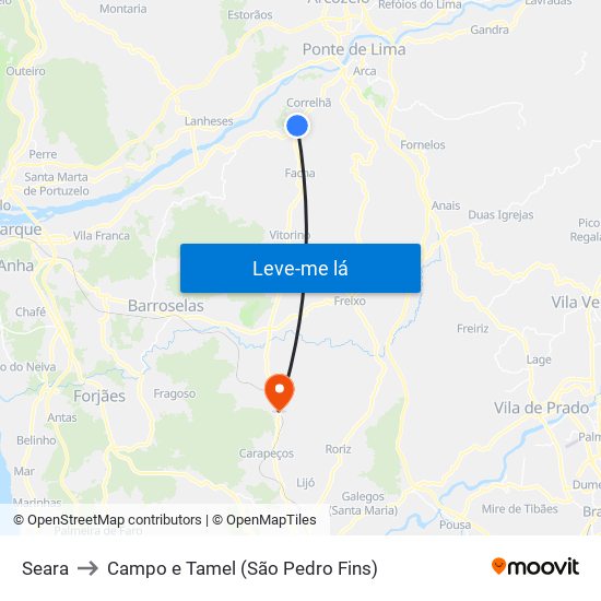 Seara to Campo e Tamel (São Pedro Fins) map