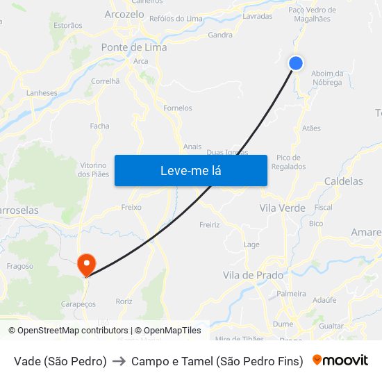 Vade (São Pedro) to Campo e Tamel (São Pedro Fins) map