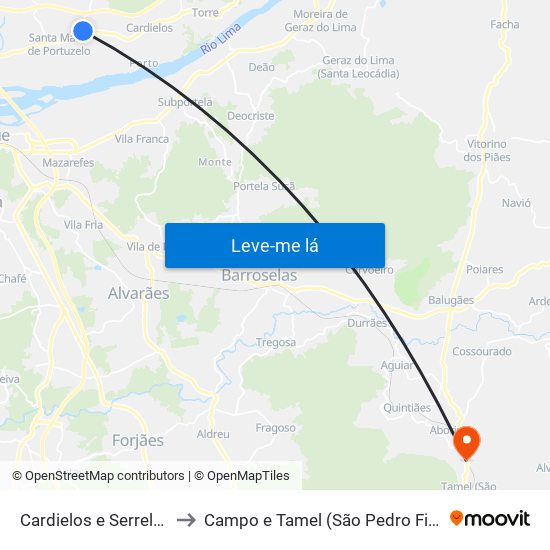 Cardielos e Serreleis to Campo e Tamel (São Pedro Fins) map