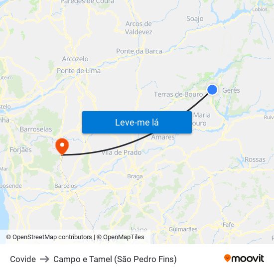 Covide to Campo e Tamel (São Pedro Fins) map