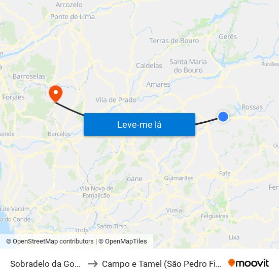 Sobradelo da Goma to Campo e Tamel (São Pedro Fins) map