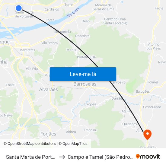 Santa Marta de Portuzelo to Campo e Tamel (São Pedro Fins) map