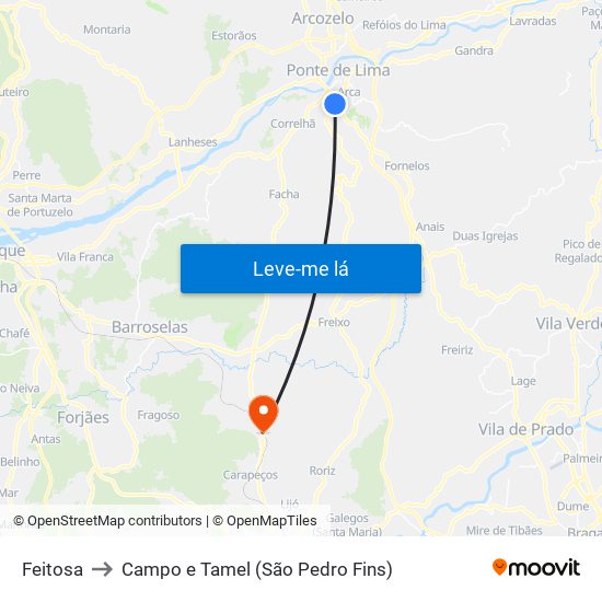 Feitosa to Campo e Tamel (São Pedro Fins) map